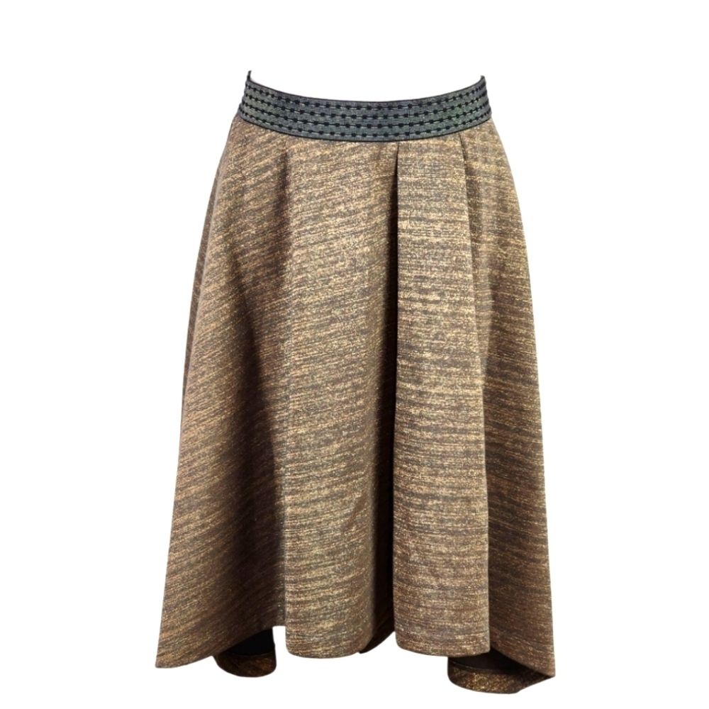 Anthropologie HD in Paris Metallic A-Line Midi Skirt Brown Gold Sz M